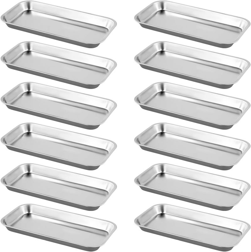 KOHAND 12 Pack 201 Stainless Steel Metal Tray, Metal Surgical Tray, Rectangular Silver Metal Trays for Lab Instrument, 8.8 x 4.6 x 0.79 Inch - Image 1